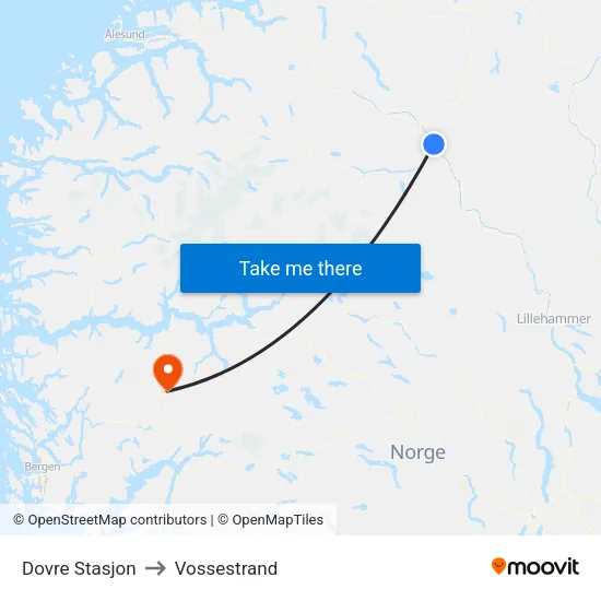 Dovre Stasjon to Vossestrand map