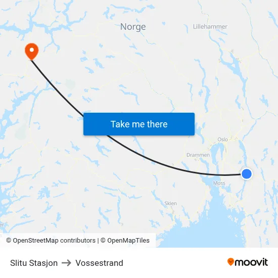 Slitu Stasjon to Vossestrand map