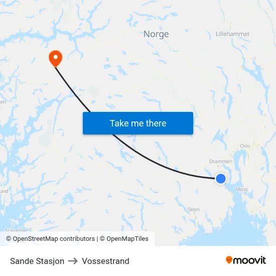 Sande Stasjon to Vossestrand map