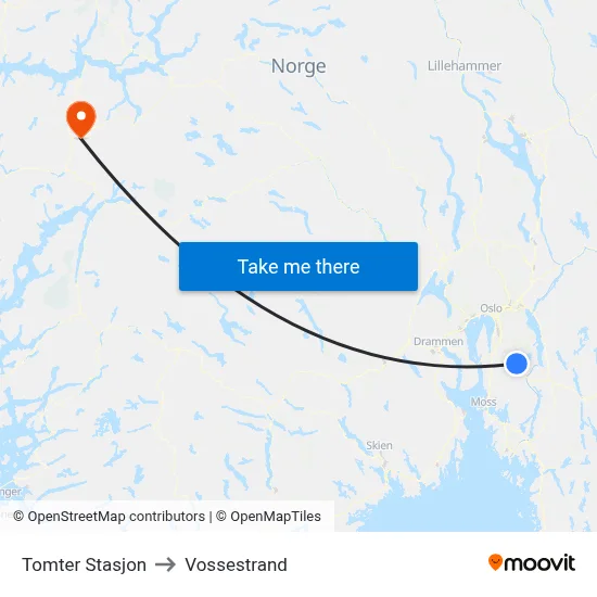 Tomter Stasjon to Vossestrand map