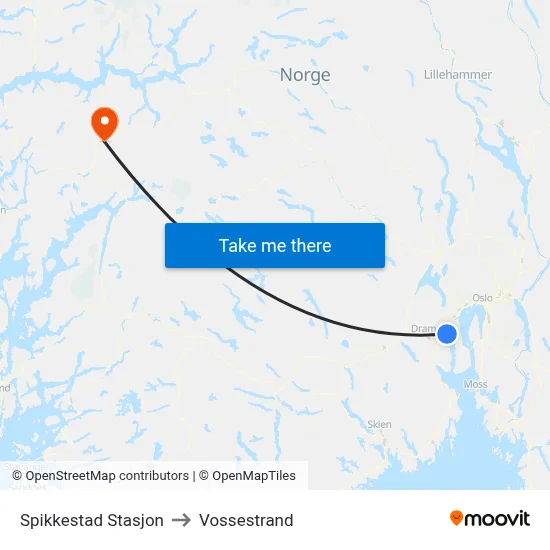 Spikkestad Stasjon to Vossestrand map