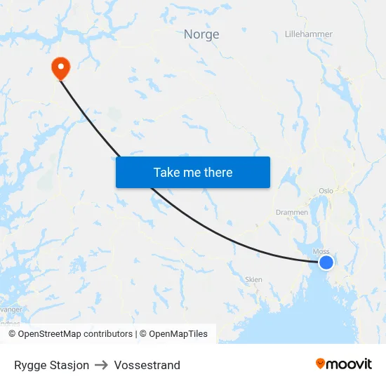 Rygge Stasjon to Vossestrand map