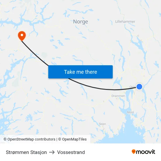 Strømmen Stasjon to Vossestrand map