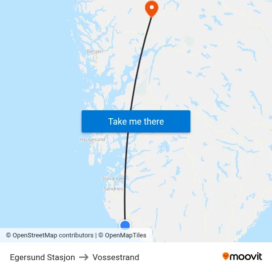 Egersund Stasjon to Vossestrand map