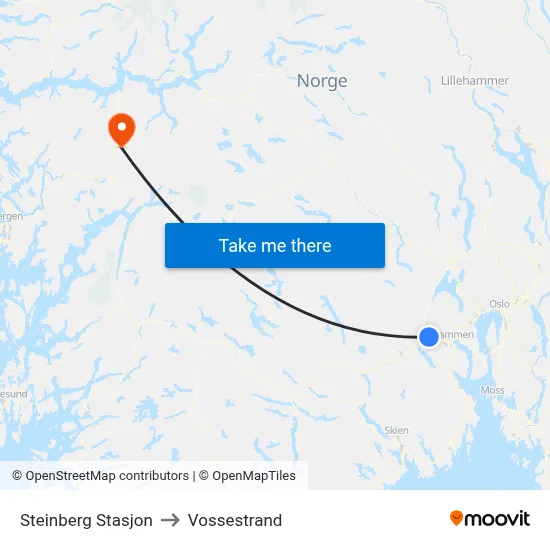 Steinberg Stasjon to Vossestrand map