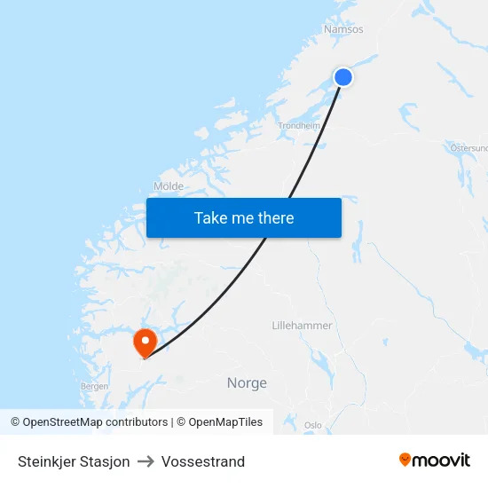 Steinkjer Stasjon to Vossestrand map