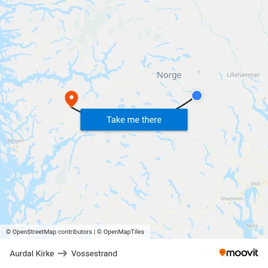 Aurdal Kirke to Vossestrand map