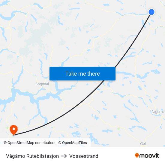 Vågåmo Rutebilstasjon to Vossestrand map