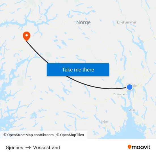 Gjønnes to Vossestrand map