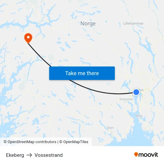 Ekeberg to Vossestrand map