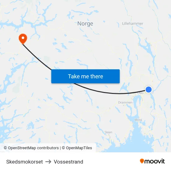 Skedsmokorset to Vossestrand map