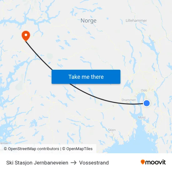 Ski Stasjon Jernbaneveien to Vossestrand map