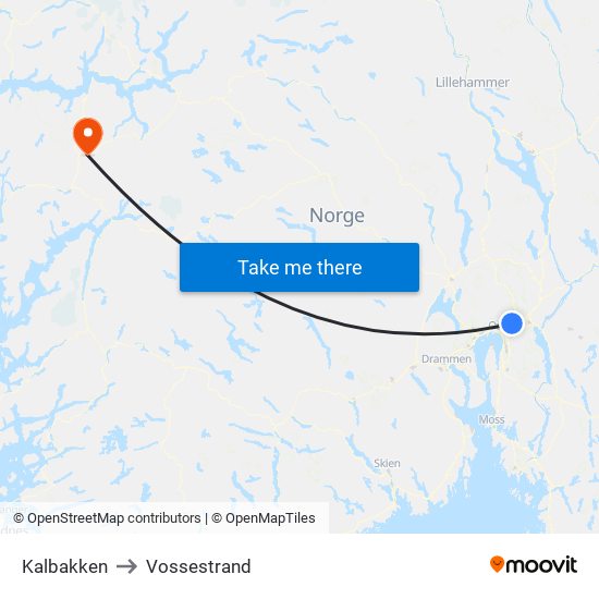 Kalbakken to Vossestrand map