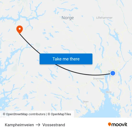 Kampheimveien to Vossestrand map
