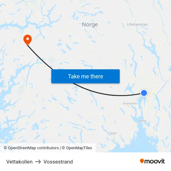 Vettakollen to Vossestrand map