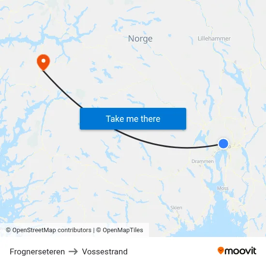 Frognerseteren to Vossestrand map