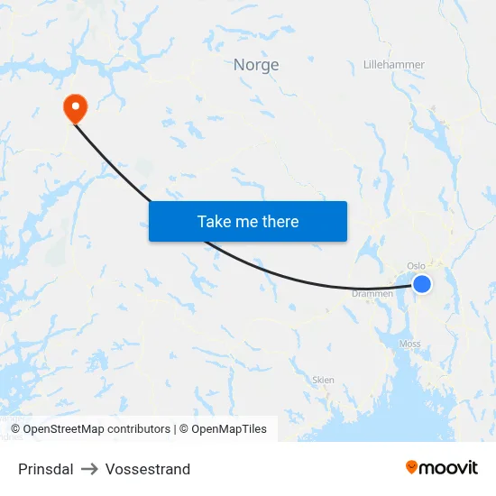 Prinsdal to Vossestrand map
