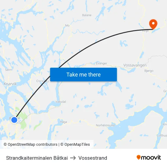 Strandkaiterminalen Båtkai to Vossestrand map