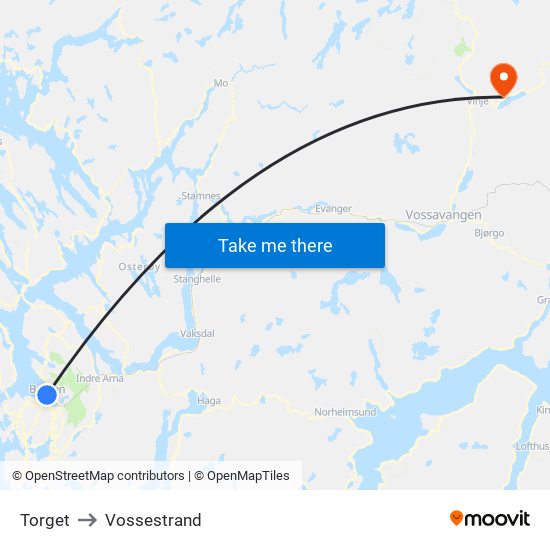 Torget to Vossestrand map