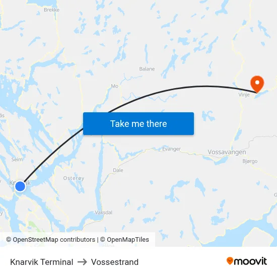 Knarvik Terminal to Vossestrand map