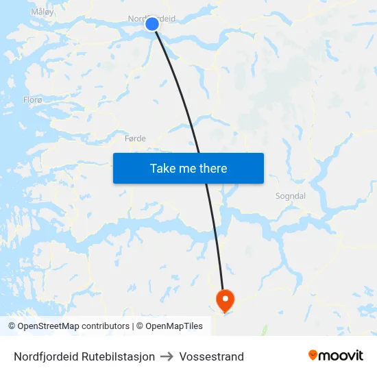 Nordfjordeid Rutebilstasjon to Vossestrand map