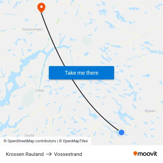 Krossen Rauland to Vossestrand map