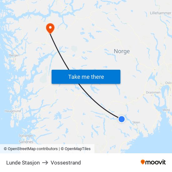 Lunde Stasjon to Vossestrand map