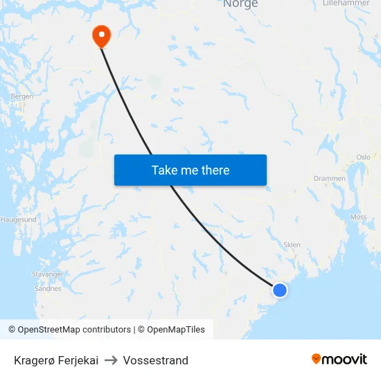Kragerø Ferjekai to Vossestrand map
