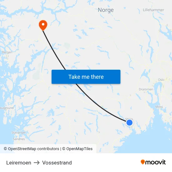 Leiremoen to Vossestrand map