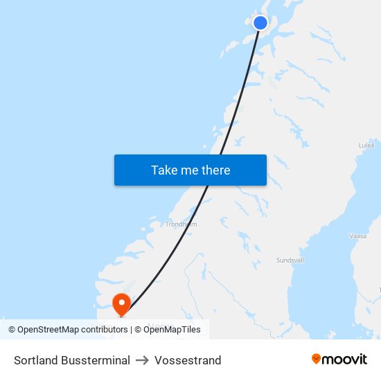 Sortland Bussterminal to Vossestrand map