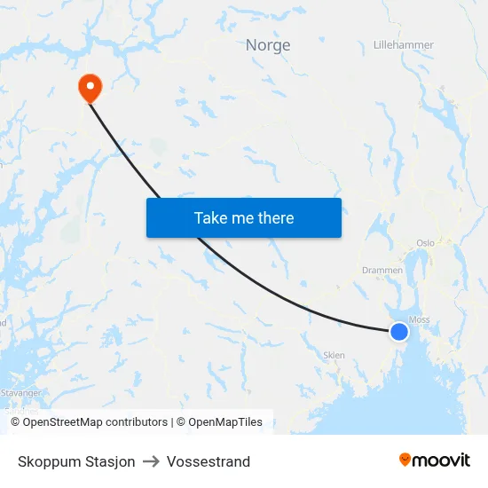 Skoppum Stasjon to Vossestrand map