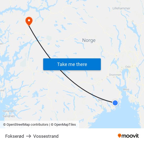 Fokserød to Vossestrand map