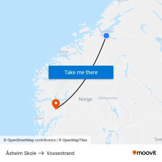 Åsheim Skole to Vossestrand map