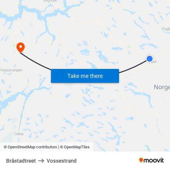 Bråstadtreet to Vossestrand map