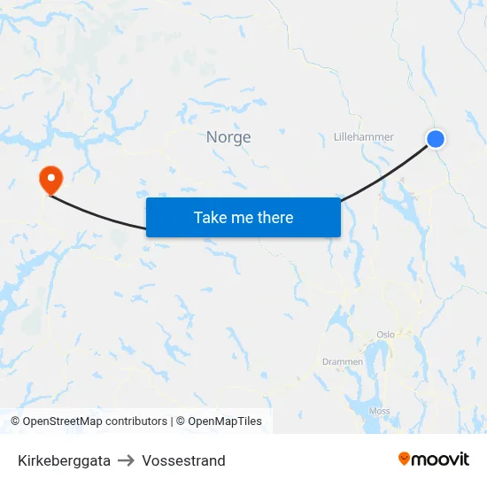Kirkeberggata to Vossestrand map