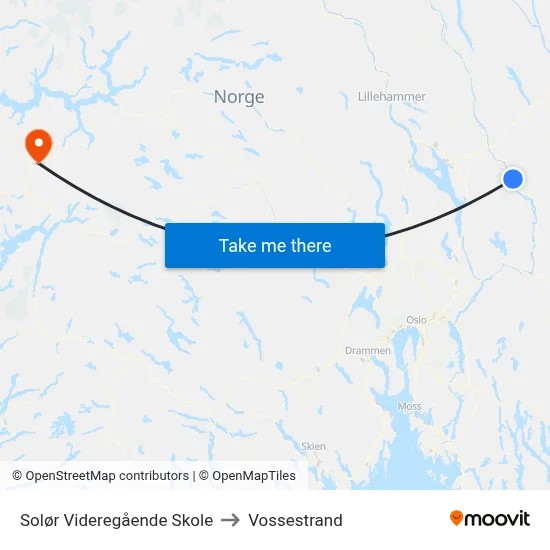 Solør Videregående Skole to Vossestrand map