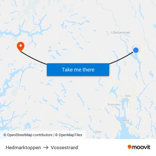 Hedmarktoppen to Vossestrand map