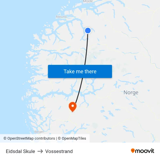 Eidsdal Skule to Vossestrand map