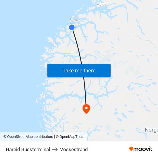 Hareid Bussterminal to Vossestrand map