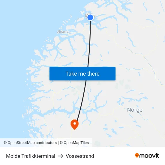 Molde Trafikkterminal to Vossestrand map