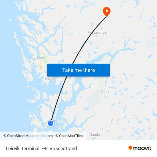 Leirvik Terminal to Vossestrand map