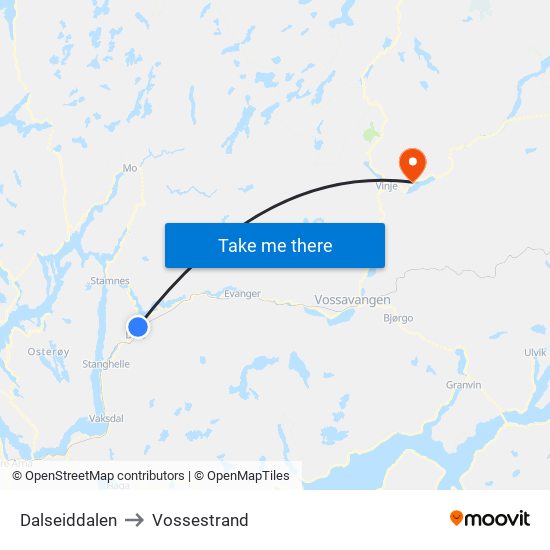 Dalseiddalen to Vossestrand map