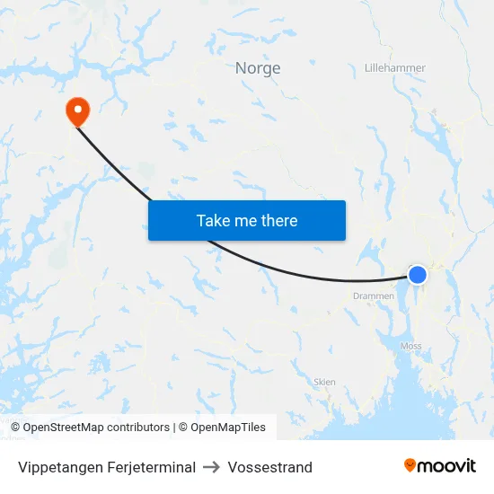 Vippetangen Ferjeterminal to Vossestrand map