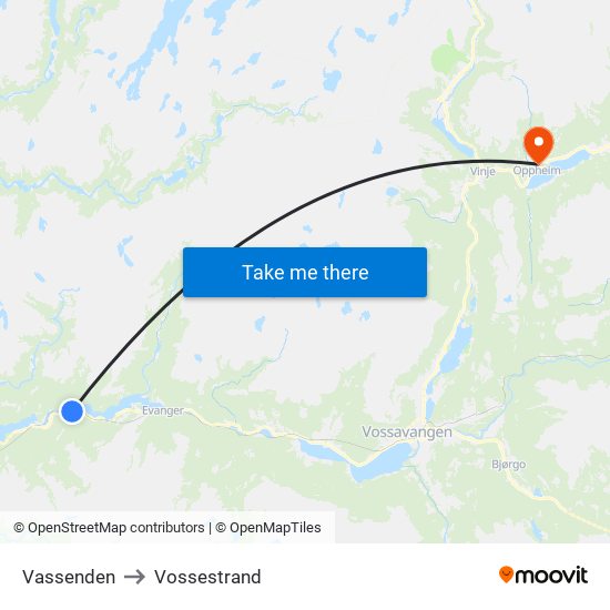 Vassenden to Vossestrand map