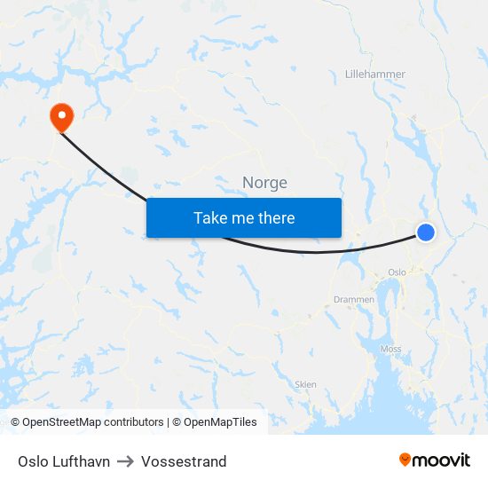 Oslo Lufthavn to Vossestrand map