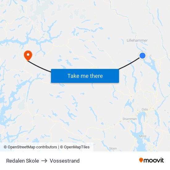 Redalen Skole to Vossestrand map