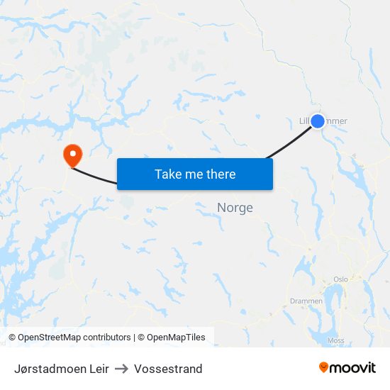 Jørstadmoen Leir to Vossestrand map