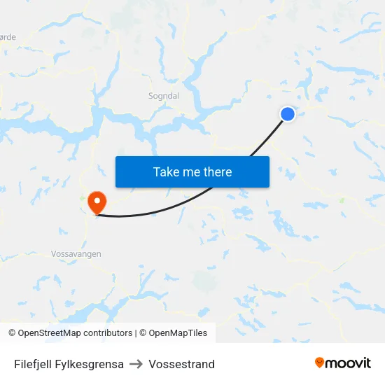 Filefjell Fylkesgrensa to Vossestrand map