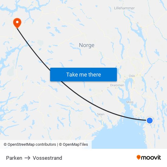 Parken to Vossestrand map