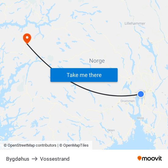 Bygdøhus to Vossestrand map